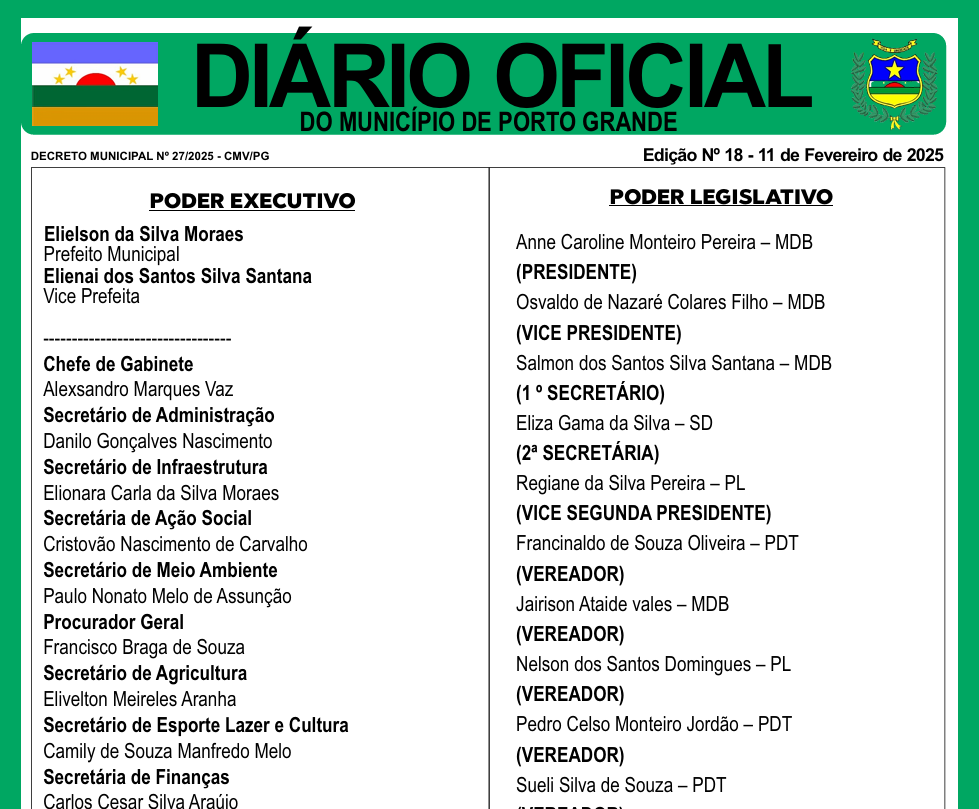 DIÁRIO OFICIAL - EDIÇÃO 18 - 11 DE FEVEREIRO DE 2025